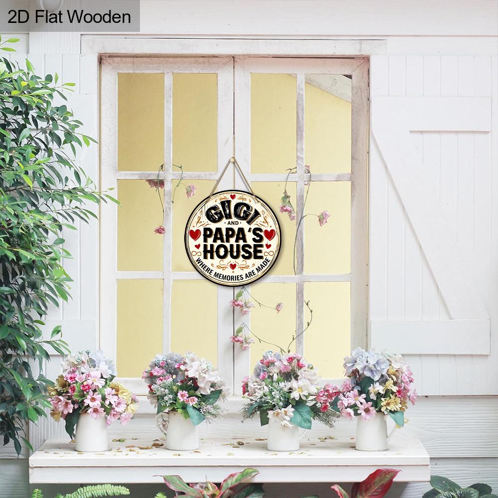 Деревянная табличка в деревенском стиле с надписью GIGI PAPA'S HOUSE - Круглое украшение для воспоминаний для входной двери, стены, крыльца, забора - Идеальное подвесное украшение