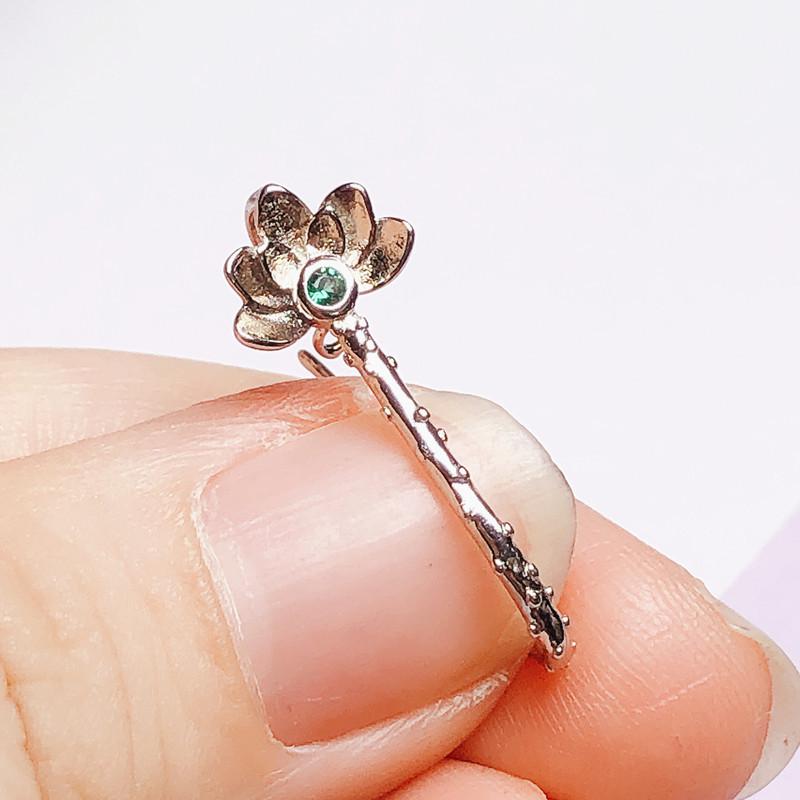 Клипса-цветок из стерлингового серебра S925 с жадеитом и янтарем, с застежкой-иглой