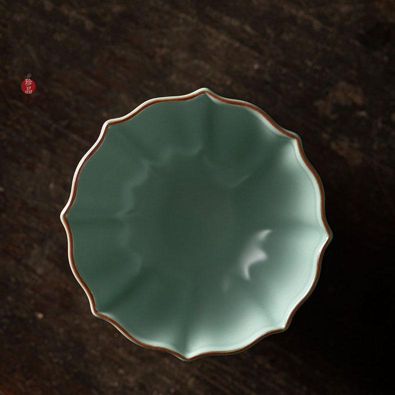 125ml  Azure Porcelain Tea Bowl Handmade Ru Kiln Ceramic Tea Cup Lotus Petal Cup Kung Fu Tea Single Cup Special Master Cup Gifts