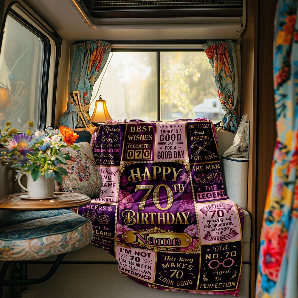 70Th Birthday Celebration Blanket Personalized Name Soft Comfortable Stylish Blanket Car Blanket Perfect For Travel Camping Outdoor Home Suitable For