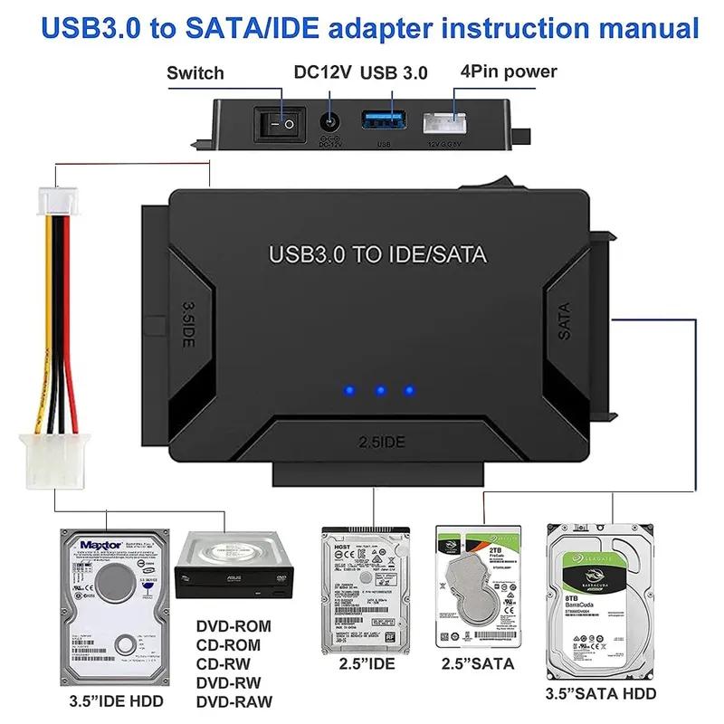 USB 3.0 к SATA IDE Адаптер-конвертер для жесткого диска 3 в 1 IDE SATA Адаптер для 3,5-дюймового и 2,5-дюймового HDD/SSD, CD/DVD ROM