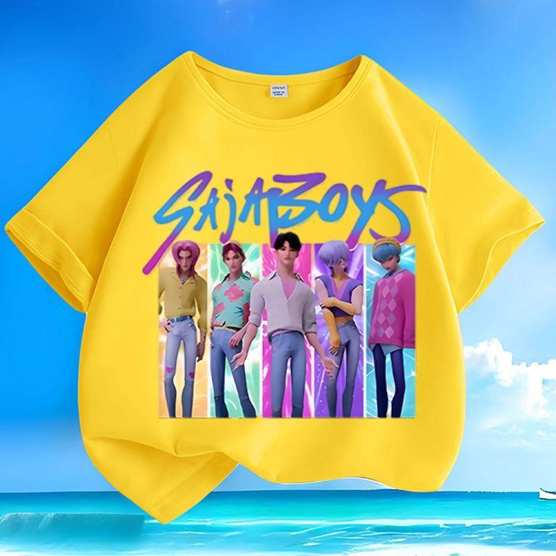Boys' and Girls' Fashionable Vampire Hunting Girl Group Boys' Group Shirt, Summer Children's Casual Pure Cotton T-shirt