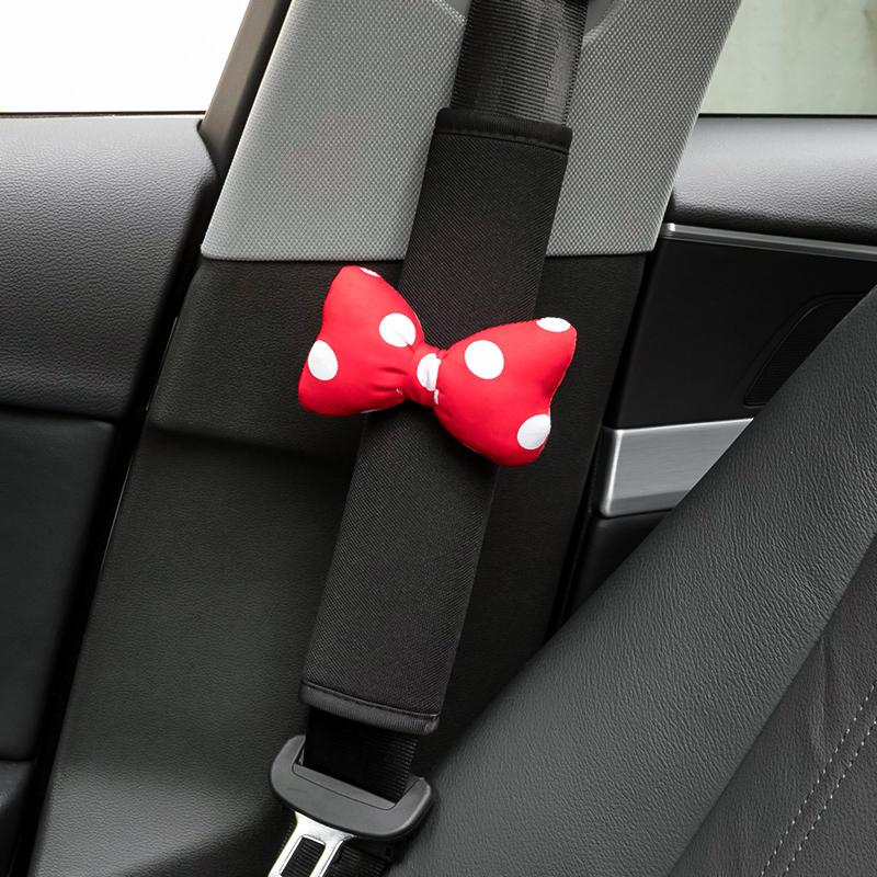 High-grade Ice Silk Car Seat Belt Cover Cute Cartoon Red Dot Bow Auto Shoulder Pad Strap Harness Cushion Seatbelt Protector