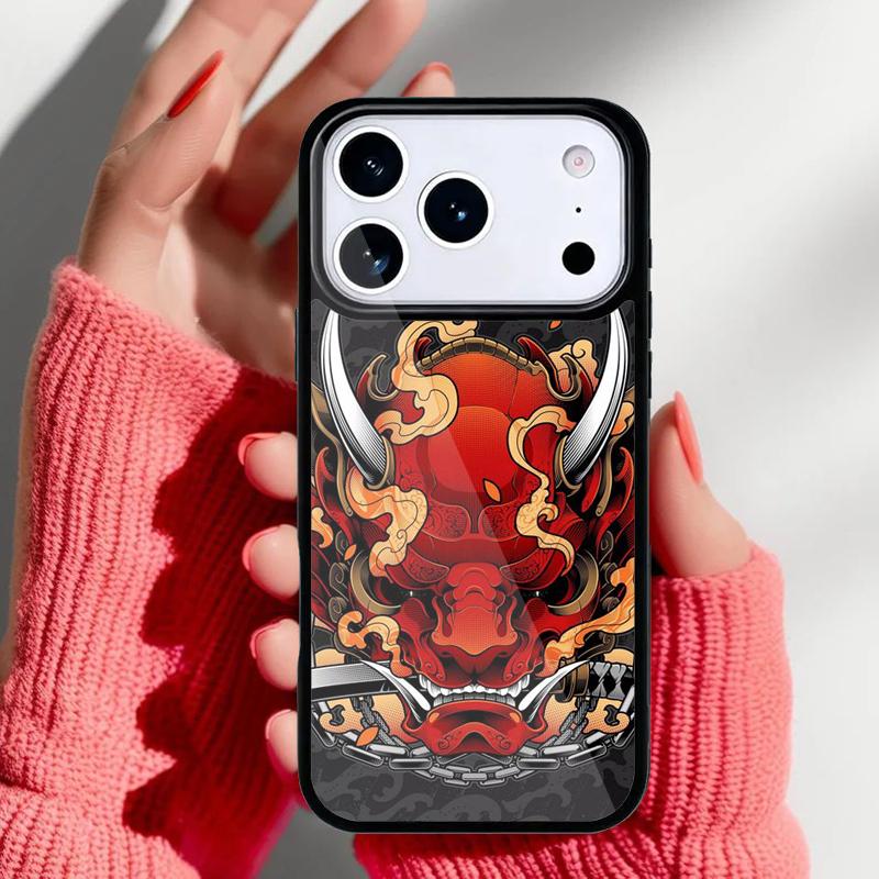 Oni Hannya Demon Mask Phone Case for iPhone 17 Air 16e 15 14 13 Pro Max Back Cover for 12 11 Pro Coque