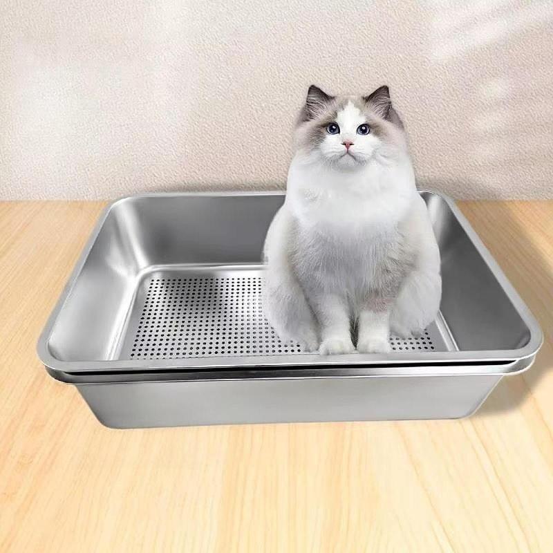 Кошачий туалет съемный из нержавеющей стали, лоток для котят, поддон для туалета для домашних животных, туалет для кошек открытого типа
