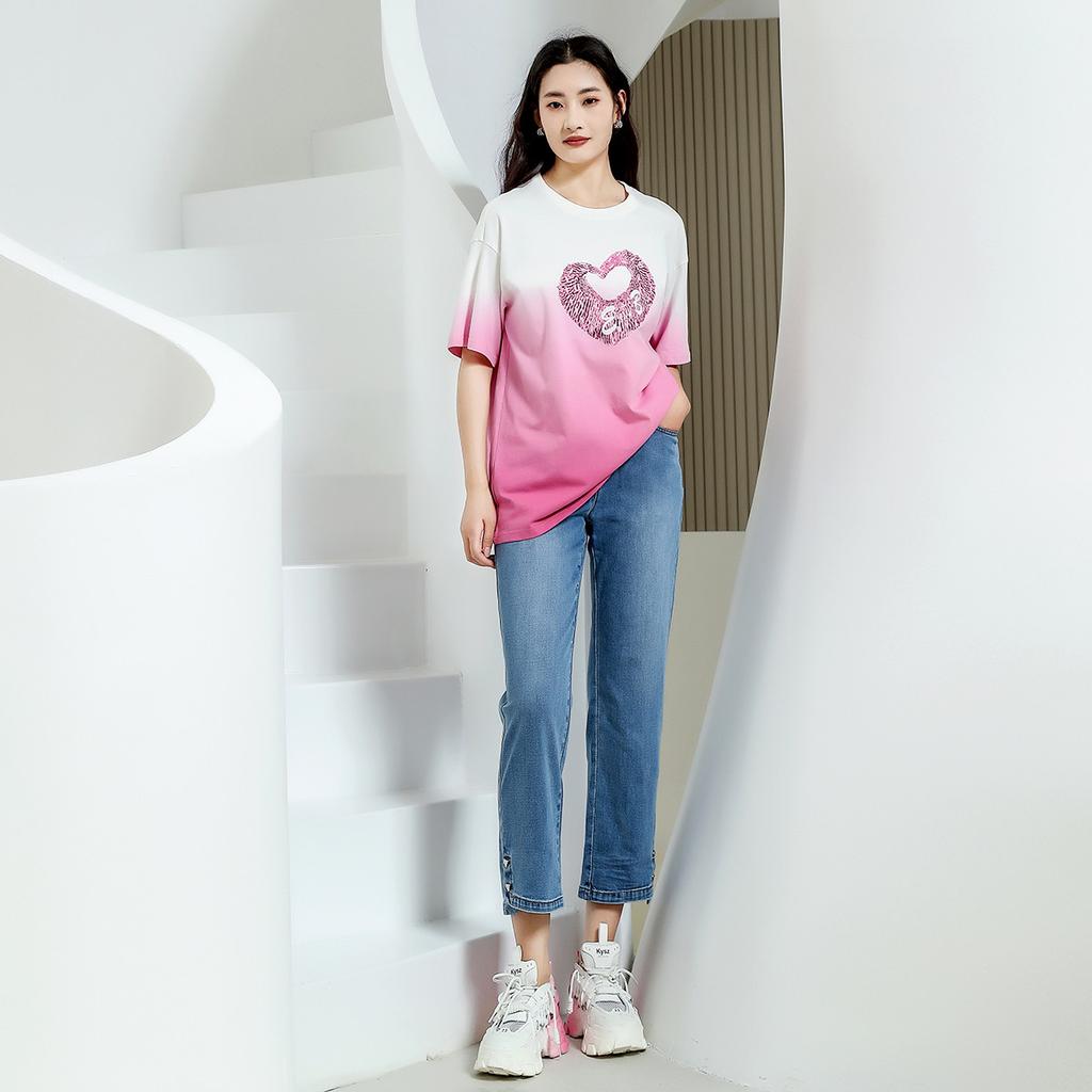 Summer T-shirt Simple and Versatile Short Sleeve Contrasting Color Slimming Women's Top