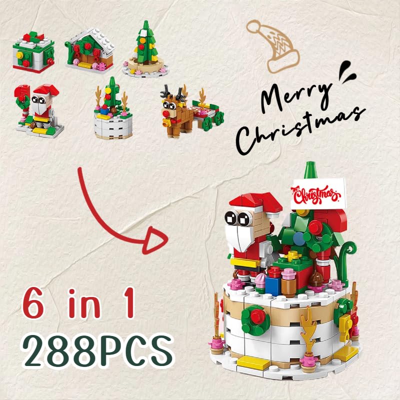[2024 НОВЫЙ Рождественский Подарок] 288 деталей сборочный блок DIY рождественский тематический торт Санта-Клаус олень рождественская елка 6 в 1 комплект украшения модель игрушки мальчик