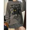 Grunge Cat Tshirts Women Harajuku Korean Fashion Oversize Long Sleeve T Shirts Female Hip Hop Vintage Gray Top Loose