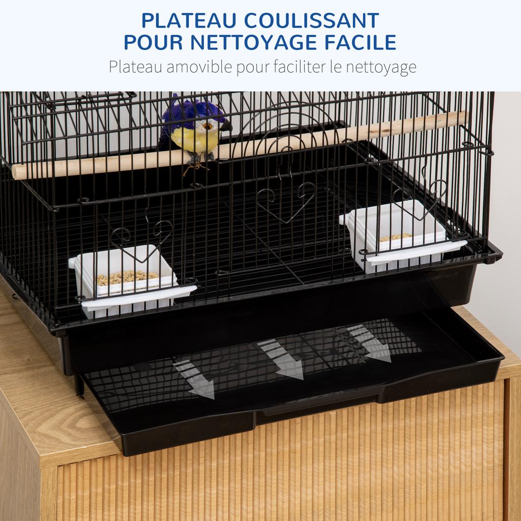 Metal Bird Cage with Plastic Swing Perch Food Container Tray Handle for Finch Canary Budgie 43.5 x 33 x 63 cm, Black