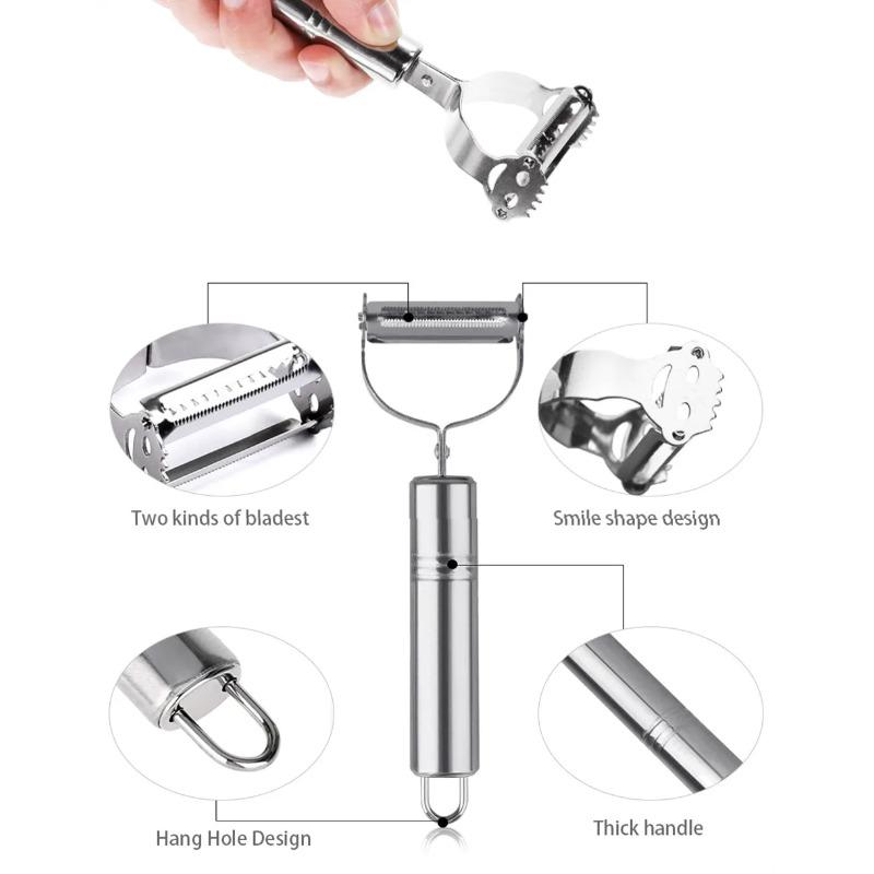 3-in-1 Stainless Steel Vegetable Slicer - Julienne Peeler & Grater for Potato, Carrot, Cucumber, Rust-Proof & Easy to Clean