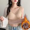 Women Vest V-Neck Sleeveless Padded Underwear Vest Solid Color Lace Trim Elastic Bottom Vest Winter Daily Wear