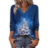 Women's Loose Comfortable Casual Fashion V-Neck Christmas Print 3/4 Sleeve Top