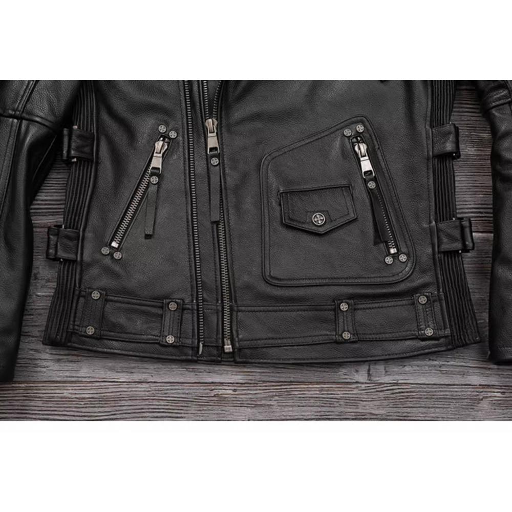 Китайский размер Тяжелая мотоциклетная куртка из натуральной коровьей кожи Верхний слой Повседневный винтажный ретро мото костюм кожаное пальто Зима