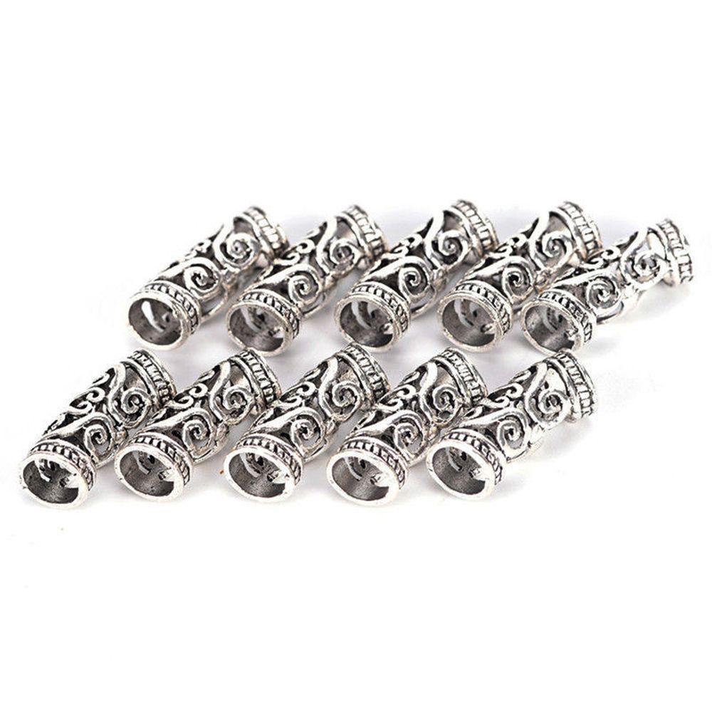 10pcs Zinc Zinc Alloy Spacer Hairbraid Silver Micro Rings Tube Dreadlock Beads Hair Braid Beads Cuff Clip