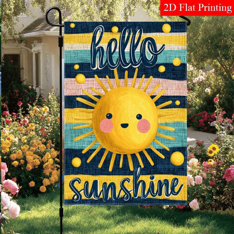 2D Flat, 2D Flat Hello_ Summer Sun Buffalo Grid Garden Flag_3 (1)- Outdoor Garden Flag Double-sided Home Decoration Courtyard Decoration Outdoor Decor