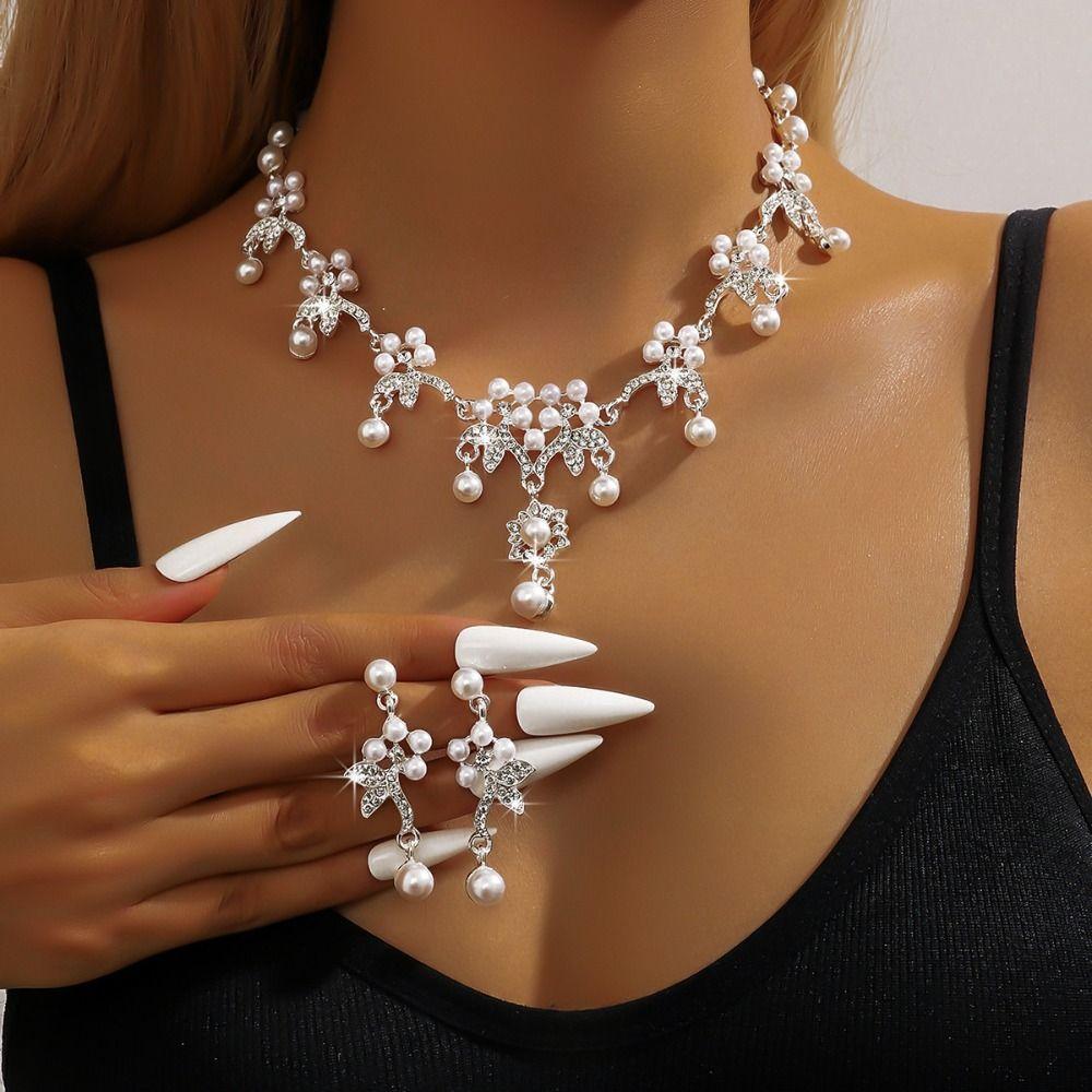 Shining Claw Chain Jewelry Set Exquisite Necklace Earrings Set Pearl Necklaces Earrings  Women