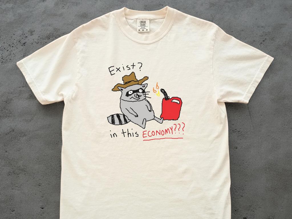 Exist In This Economy Shirt, Funny Raccoon Cowboy Tee, Trash Panda Meme T-Shirt, Dark Humor Gift, Relatable Graphic Tee