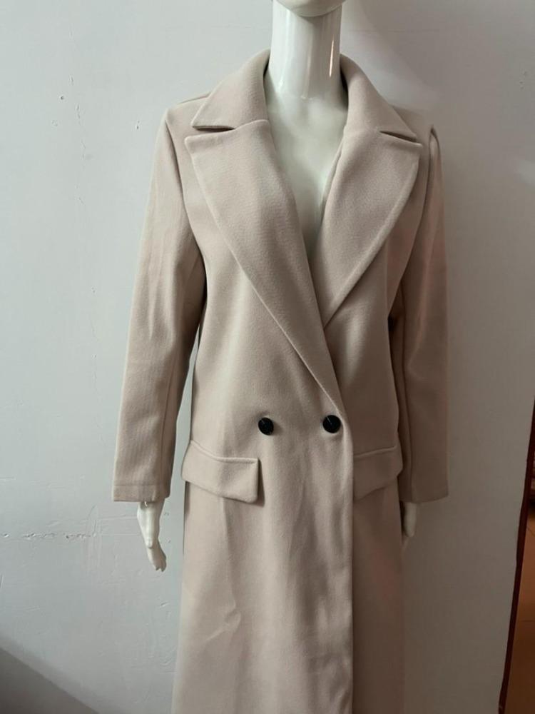 Women Warm Winter Wool Coat Stylish Casual Loose Lapel Button Cardigan with Fake Pocket Outerwear