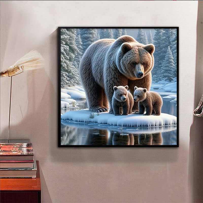 Новое поступление 5D DIY Алмазная живопись по кругу «Медведь и медвежонок» Вышивка Крестиком Декор для дома Подарок