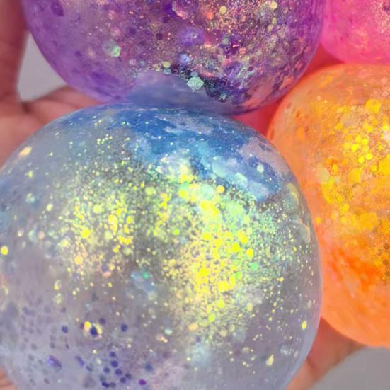 1/4Pcs Glitter Stress Relief Ball Toy Transparent Multicolor Squeeze Sugar Ball Portable Travel Home Office Anxiety Relieving Fidget Ball