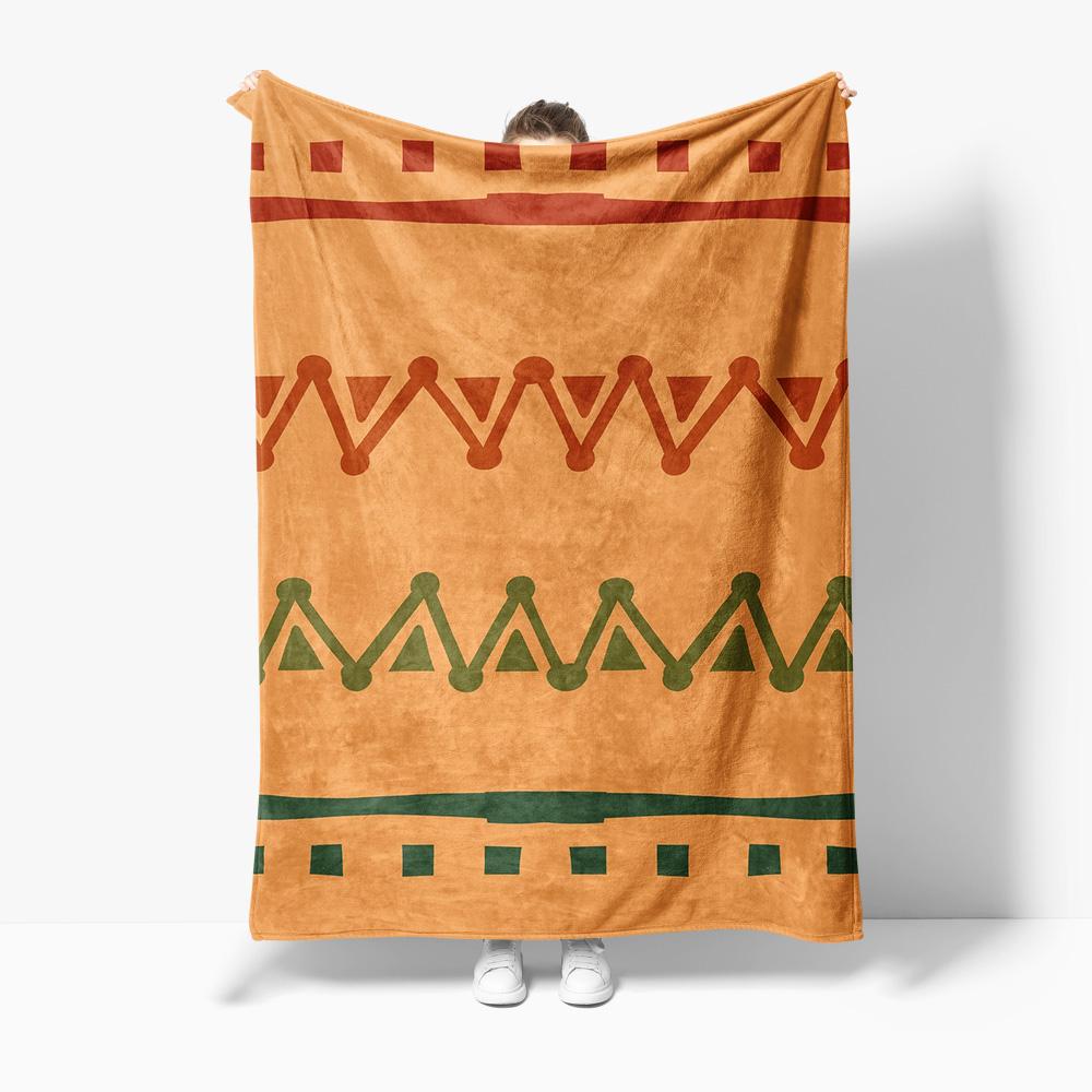Faux Fur Throw Blanket Textured Geometric Tribal Print Sofa Bed Blanket for Living Room Bedroom Decor