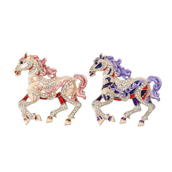 Colorful Horse Brooch Rhinestone Encrusted Alloy Horse Lapel Pin Animal Brooch Pin Outfit Accessory for Clothes Hats Bags Scarves