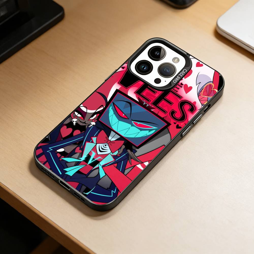 D-Hazbin Hotel Phone Case For iPhone 17,16,15,14,13,12,11 Plus,Pro Max,XS,Colored Silver Plated Inside Cover