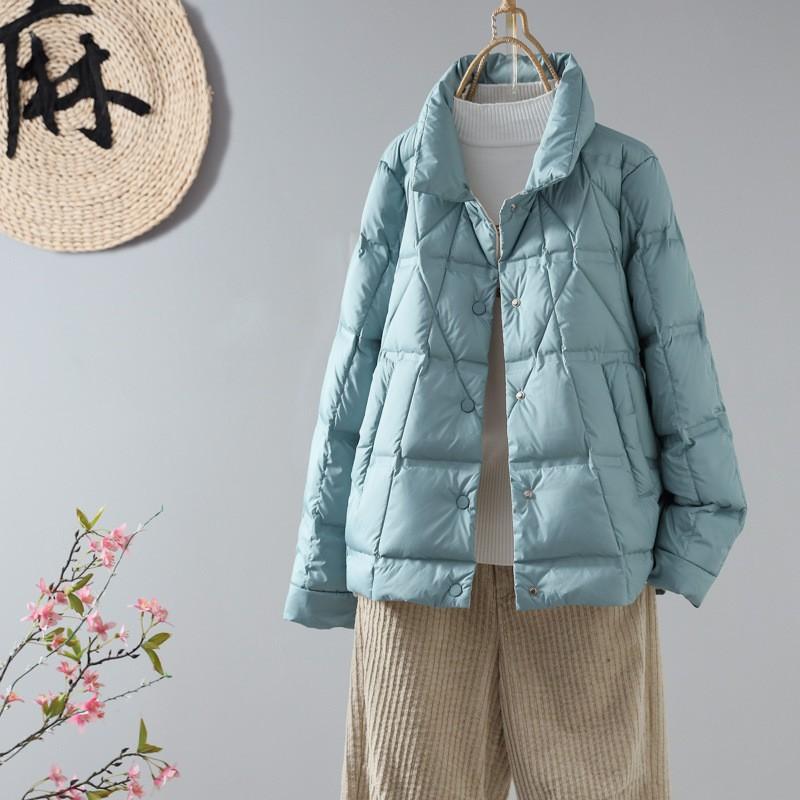 Womens Lightweight Down Puffer Jacket With Stand Collar Slim Fit Short Coat Winter Commute
