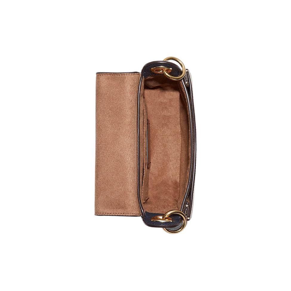 Coach Kleo 17 Сумочка на плечо с пряжкой-седло, Color Block, клапан, кожаная, подмышку, кросс-боди, на плечо, маленькая, женская, светло-голубой, хаки C8744-IMTUZ