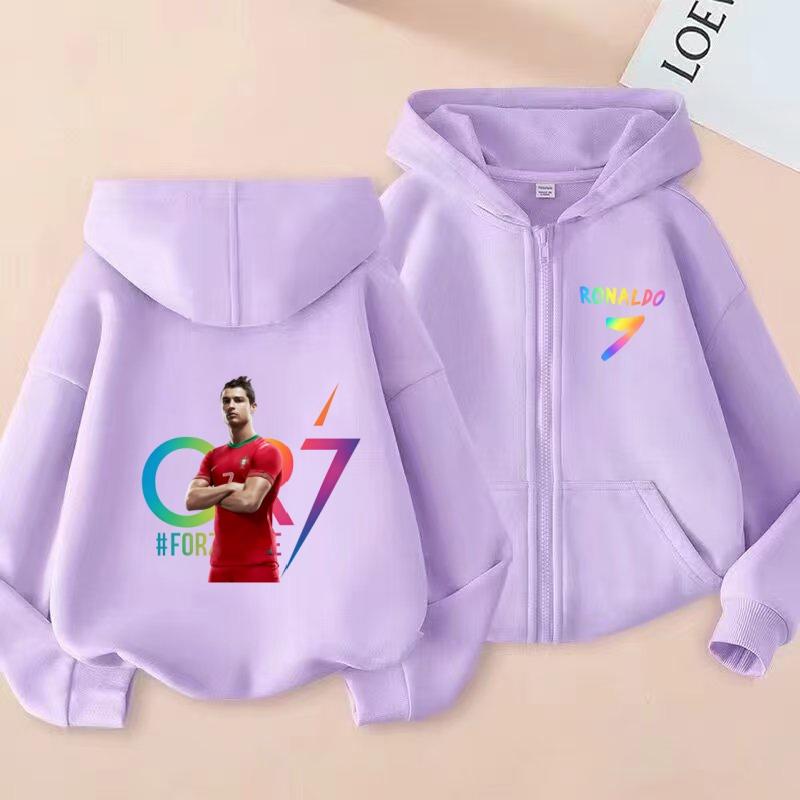 Kids Zipper Style Letters CR7 Pink Cardigan Hoodie Sweatshirt Girl Boy 3-12 Years Leisure Fashion Trend Top Sports Coat Clothing