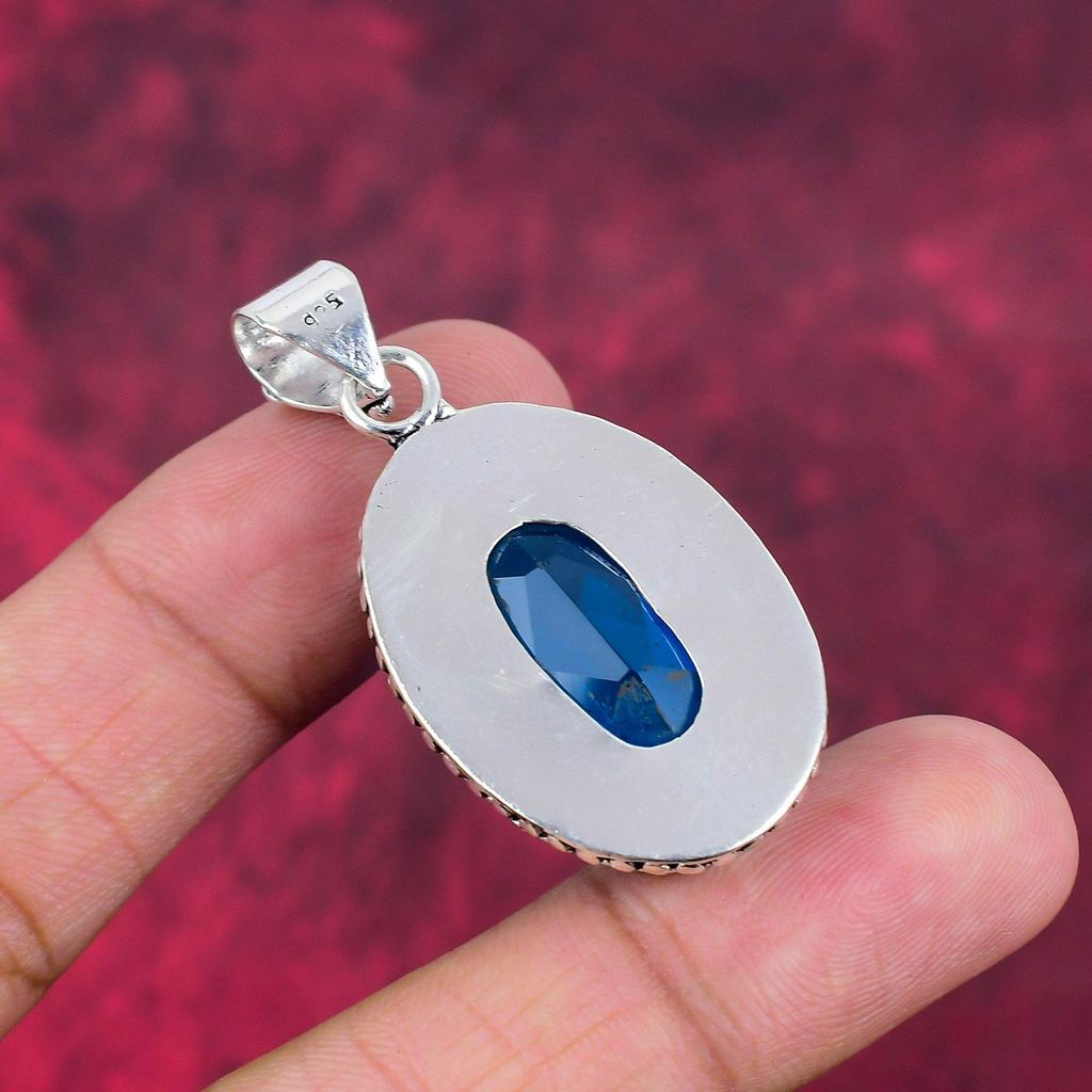 Подвеска с голубым топазом, ювелирные изделия из цельного серебра 925 пробы с драгоценными камнями, подвеска ручной работы, на День благодарения