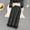 Осенне-зимняя маленькая модная короткая куртка с ароматной ветровой бахромой + длинная юбка до бедра с длинным абзацем, комплект из двух предметов