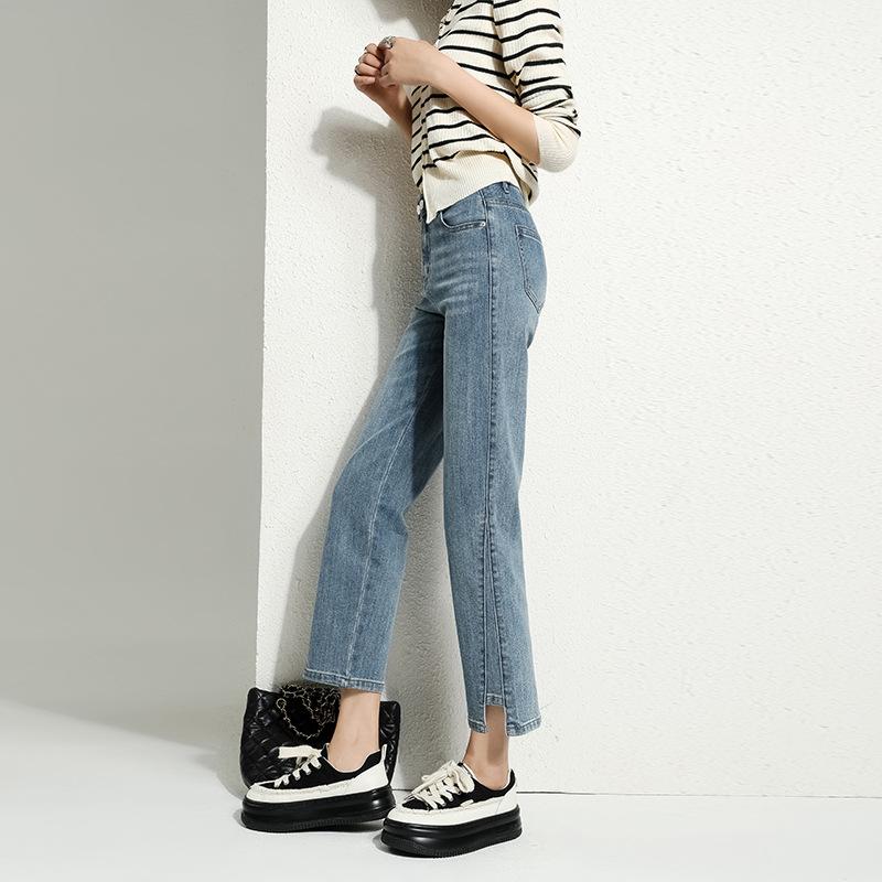 Прямые джинсы для женщин на осень и зиму с высокой посадкой, облегающие и свободные брюки-клёш для женщин на осень, брюки длиной девять десятых для женщин на осень