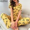 Женская мода повседневная летняя весна Love Letter Print с коротким рукавом и круглым вырезом Брюки Брючные костюмы