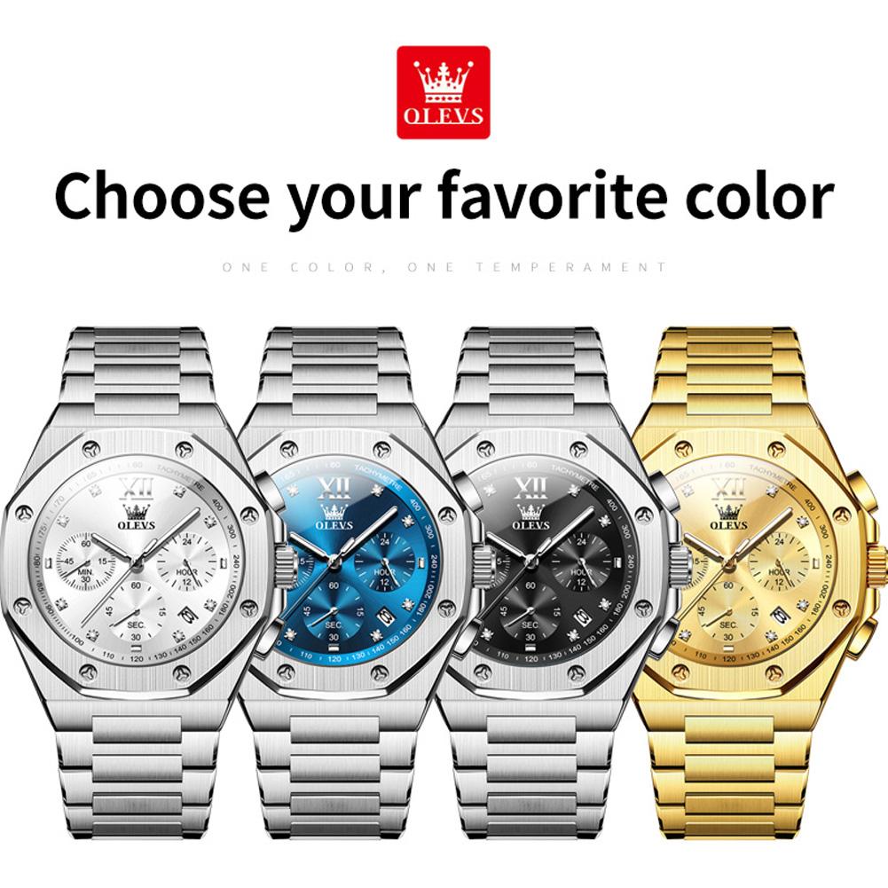 Мужские часы хронограф водонепроницаемые светящиеся модные крутые кварцевые часы для мужчин из нержавеющей стали ручные часы 2024