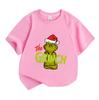 Kids Boys Girls 100% Cotton Crew Neck Short Sleeve T-Shirt, Funny Green Christmas Grinch Graphic Casual Tee for Holiday Daily Wear