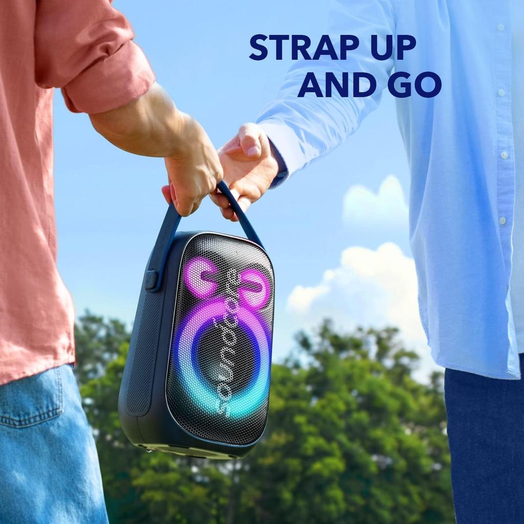 Anker Soundcore Rave Neo 2 Portable Speaker 80W Stereo Sound PartyCast Light Show IPX7 Waterproof 18 Hours Playtime Customizable EQ Base Up for Party