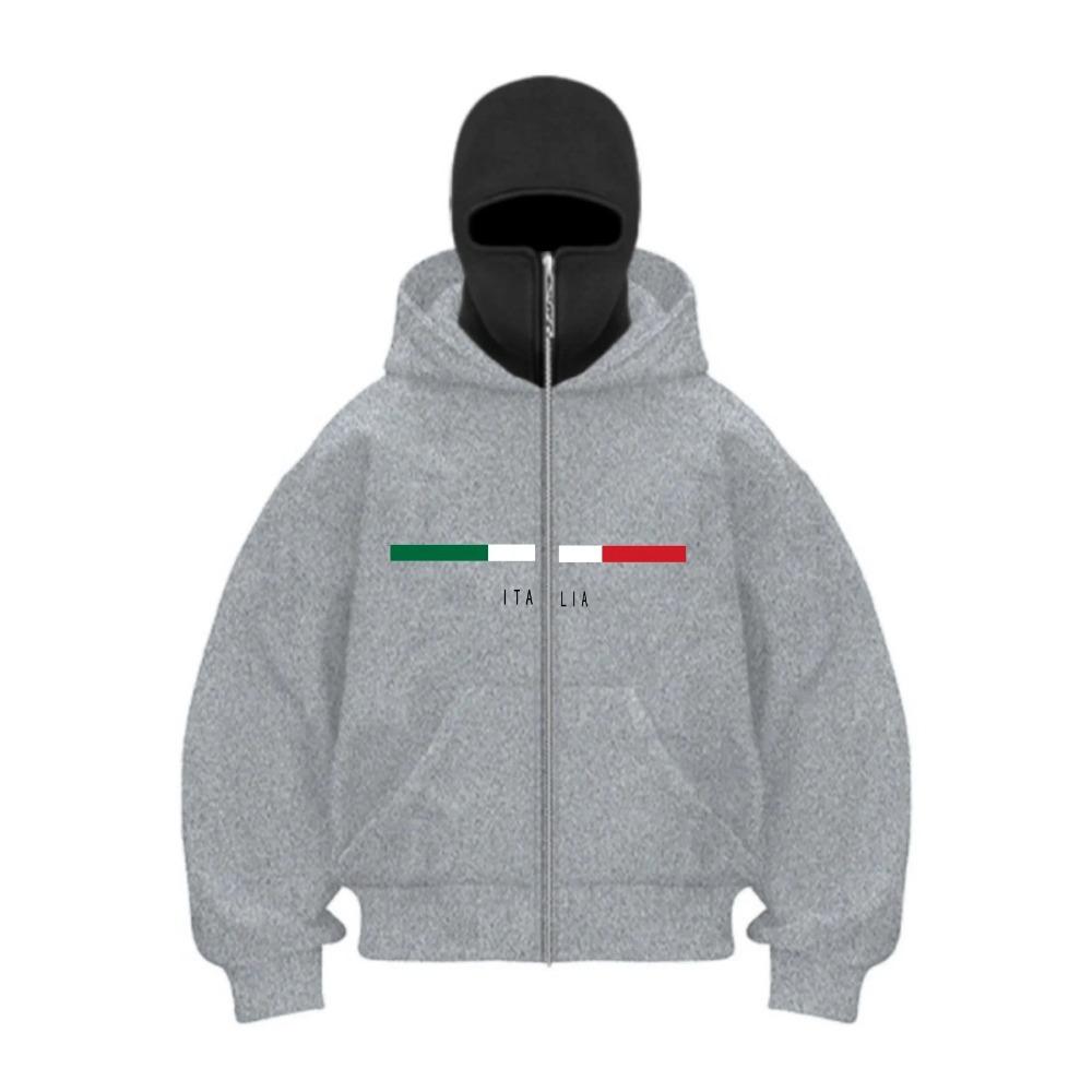 Мужская толстовка с капюшоном на молнии, зимняя теплая повседневная толстовка, дизайн на молнии с маской Y2K, спортивная куртка для активного отдыха