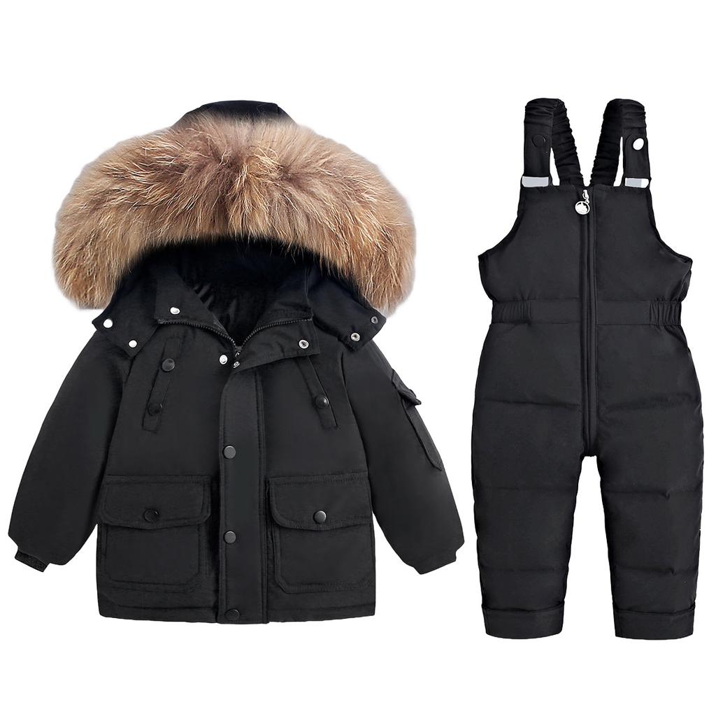 Winter Down Jacket Warm Kids Overalls Coat Child Snowsuit Snow Toddler Girl Fur Hooded Boy Baby Set Plus Size