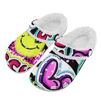 1 пара белых ЭВА клогов с теплой подкладкой, унисекс, слипоны, легкие, удобные, с пушистой внутренней частью, противоскользящая подошва для зимних занятий в помещении и на улице