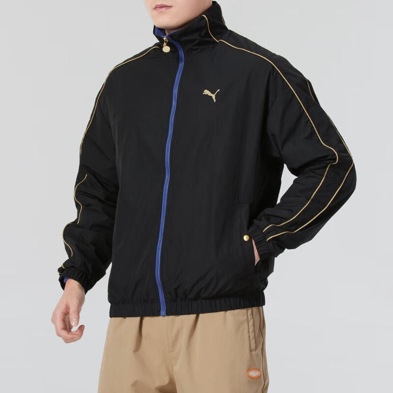 Puma Logo Running Fitness Training Fashion Casual Striped Stand Collar Jacket Men Jacket Black 631414-01