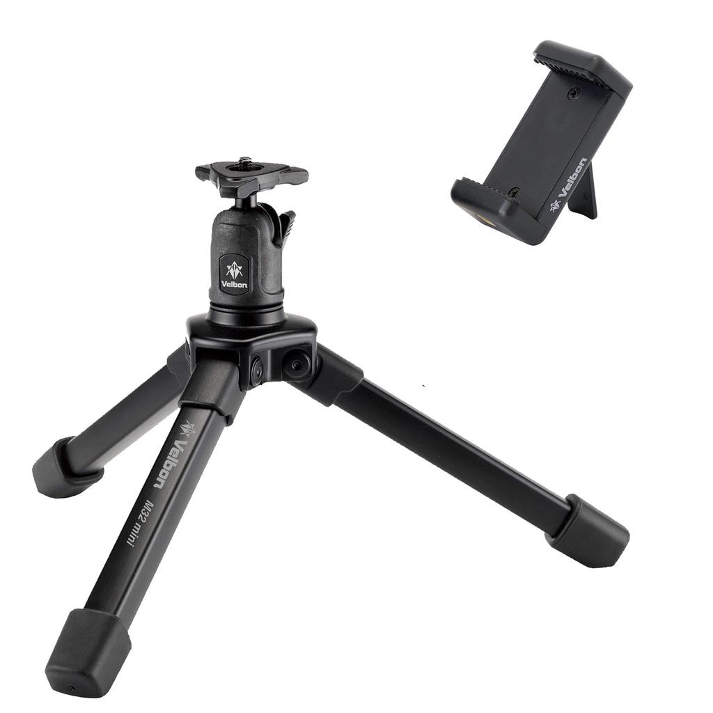 Velbon Tabletop Smartphone Tripod with M32mini Smartphone 17mm Leg Aluminum 500991 Set, 1-Stage, Diameter, Compact, Free-Mounting Head, Legs,