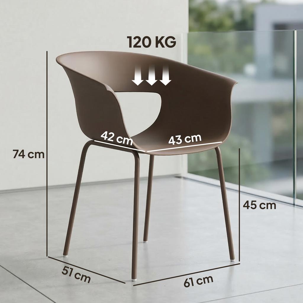 Garden Chairs Set of 4 Ergonomic Balcony Chairs with Cutout Design Armrest Weatherproof Rust-resistant Coffee