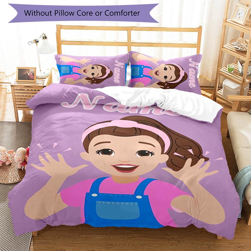3pcs Custom Name Cartoon Ms. Rachel Bedding Set Duvet Cover Closure Includes 1 Duvet Cover & 2 Pillowcases for All Seasons Bedroom Decor