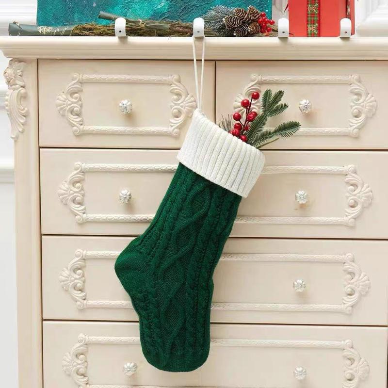 With Hanging Rope Large Christmas Stocking Beautiful Decoration Pendant Hanging Stocking For Candy Gift Christmas Wreath