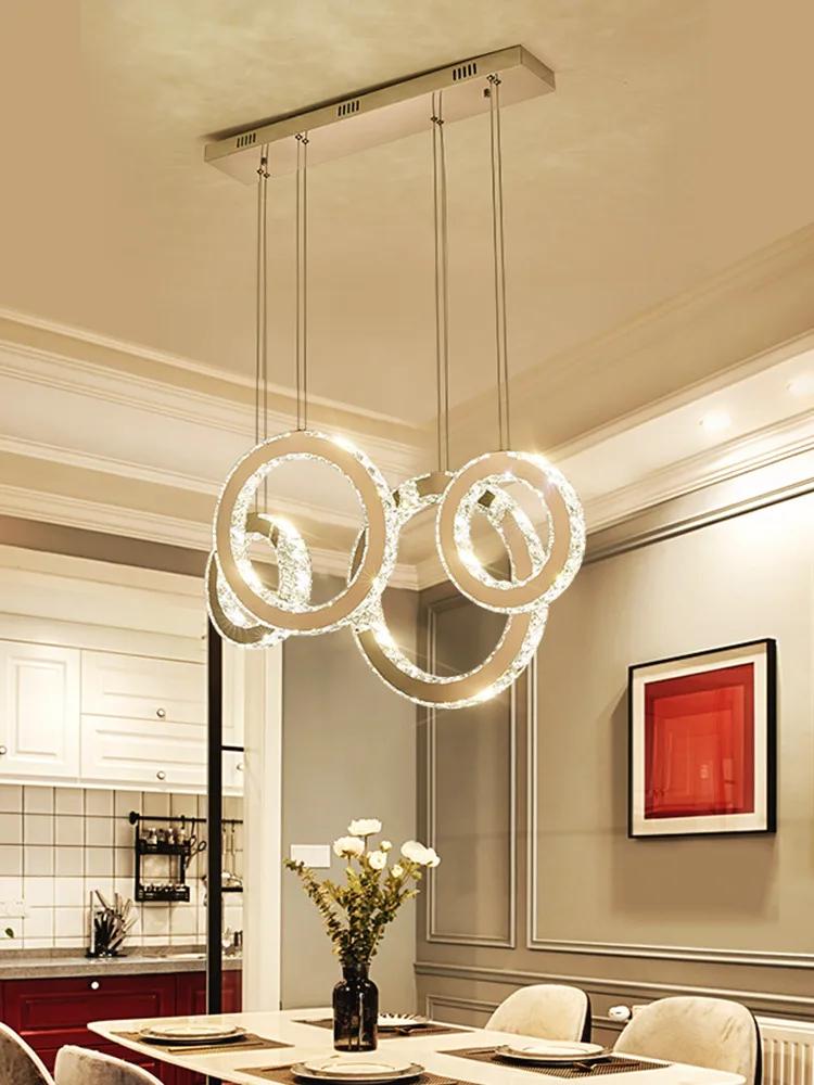 Люстры светодиодные подвесные светильники для столовой современные роскошные кристаллы подвесной светильник круглая сталь светодиодная подвесная люстра освещение лампа