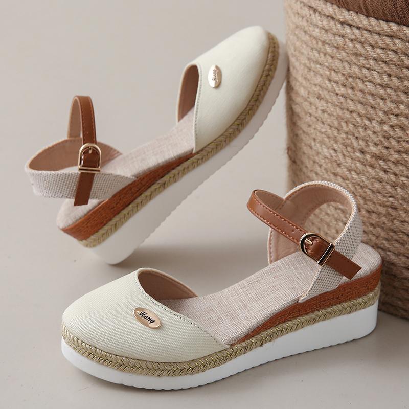 Lucyever Wedge Closed Toe Sandals Women Summer Plus Size Ankle Buckle Espadrille Shoes Woman Casual Thick Sole Platform Sandles