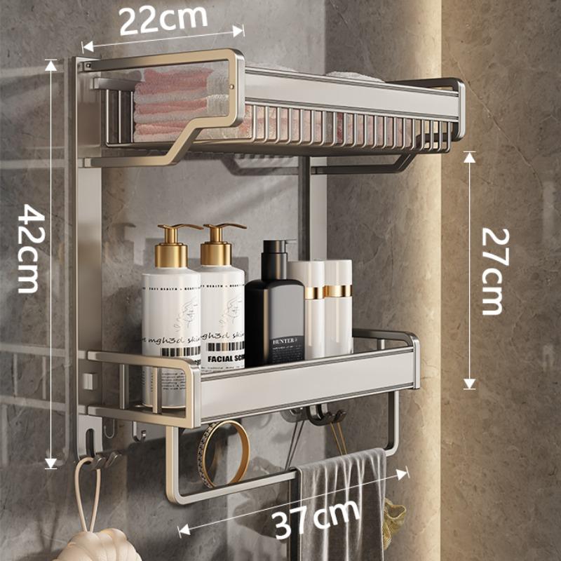 Double Towel Rack Bathroom Shelf Space Aluminium Towel Rack One Piece Wall Mounted Shelf Bathroom Toilet Bathroom Set