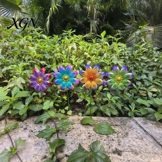 Artistic Garden Path Accents Metal Artificial Flower Stake, Decorative Yard Art Sculpture, Colorful Floral Design Lawn Ornaments Decor for Outdoor