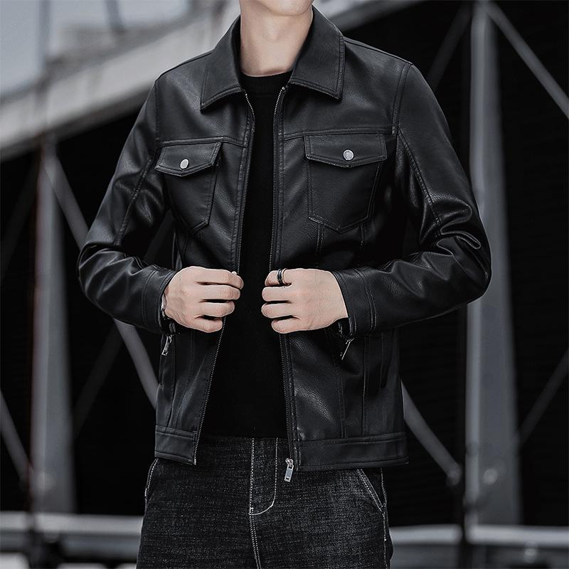 Повседневная мужская кожаная куртка с лацканами, деловая кожаная куртка на молнии, мужская куртка из искусственной кожи
